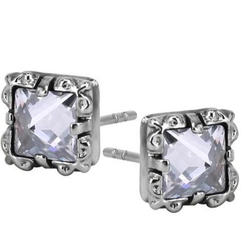 6Pcs Bezel Set Princess Cut Crystal Stainless Steel Stud Earring