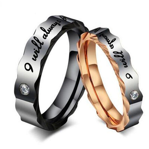 Corrugated Black & Rose Gold Stainless Steel Ring Set 