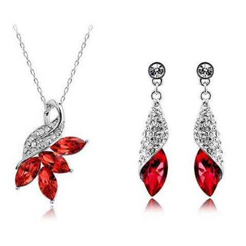 2PC Floral Bud Colored Crystal Jewelry Gift Set