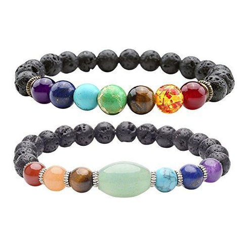  Lava Bead Colored Stone Chakra Bracelet Set (6 Available Set)