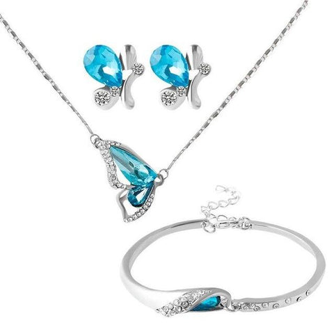 3PC Butterfly Colored Crystal Stainless Jewelry Set