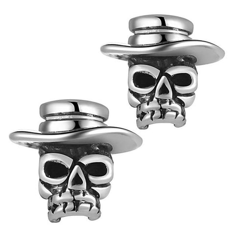 Cowboy Hat Skull Sterling Silver Stud Earrings