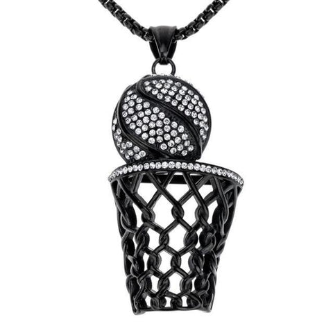 Basket Ball Ring Crystal Plated Stainless Steel Necklace 