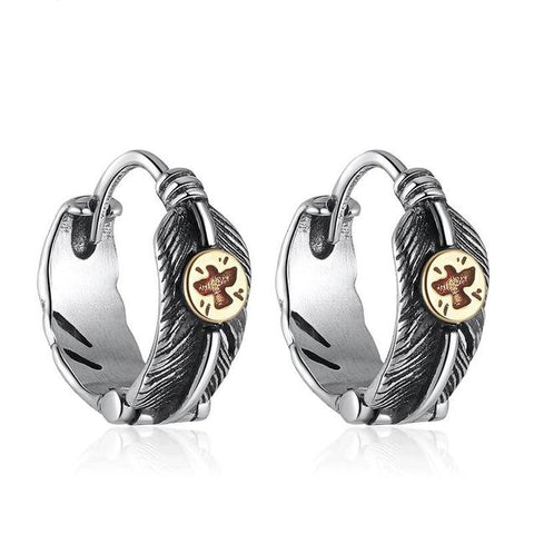 Ethnic Feather & Eagle Sterling Silver Huggie Earrings 