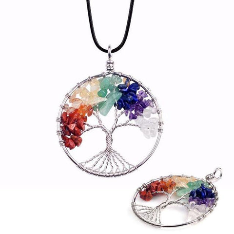 Colorful Tree of Life Pendant Cord Necklace (6 Available Color)