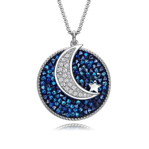 Bleu & White Crystal Pave Moon & Star Silver-Plated Necklace