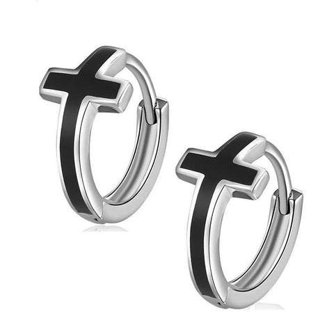 Latin Cross Sterling Silver Huggie Earrings 