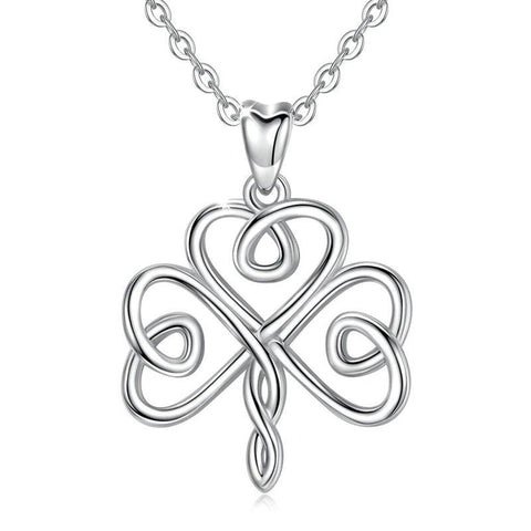 Infinity Knot Three Leaf Clover Sterling Silver Necklace