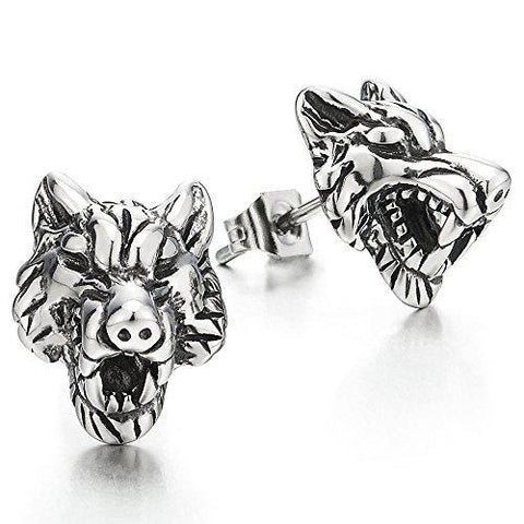 Stainless Steel Wolf Stud Earrings