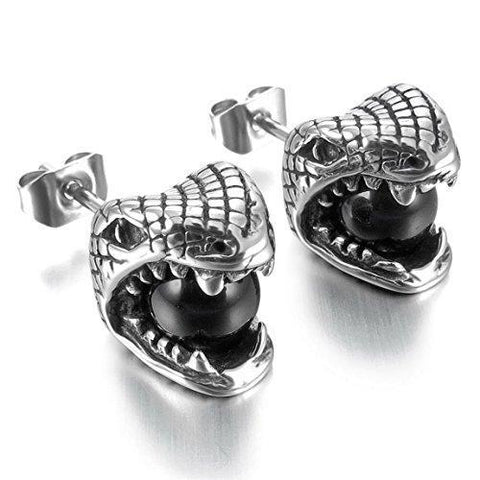 Crystal Ball Snake Head Stainless Steel Stud Earrings