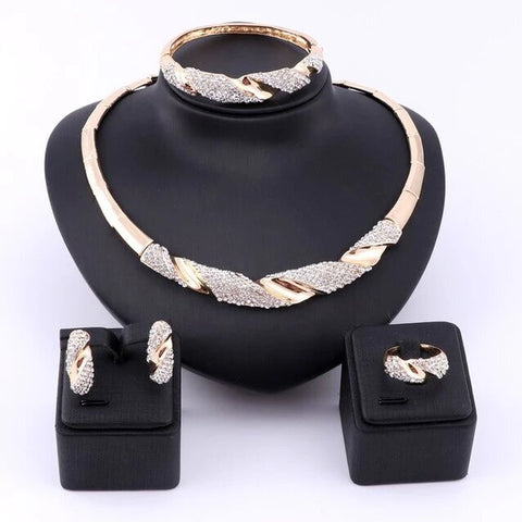4PC Crystal Paved Stainless Bridal Set 