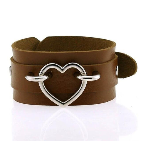 Open Heart Colored Leather Cuff Bracelet 