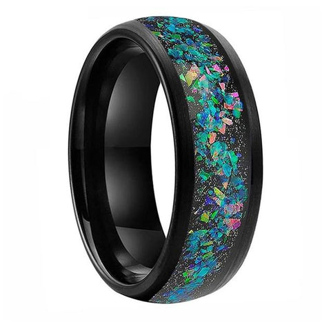 Simulated Black Opal Black Tungsten Ring 