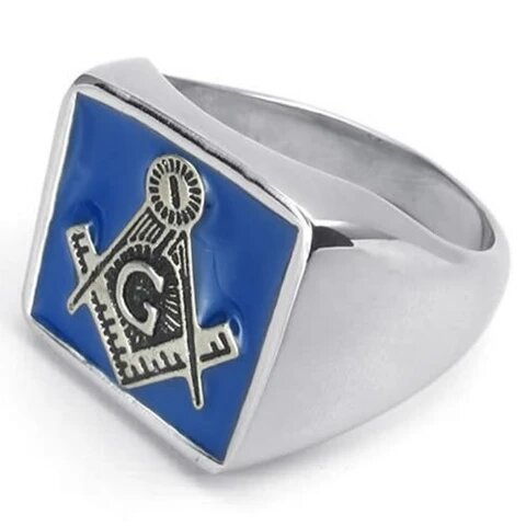 Stainless Steel with Blue Embossed Stamp Masonic Ring