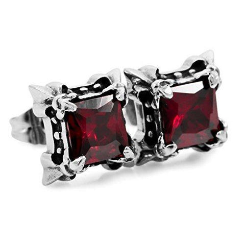 Four Prong Princess Cut Colored Crystal Stainless Stud Earring