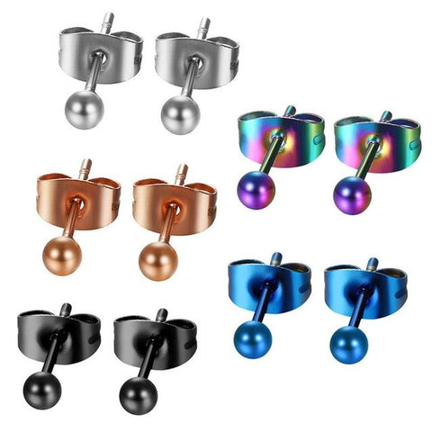 5 Sets Multicolored Bead Stud Stainless Earrings