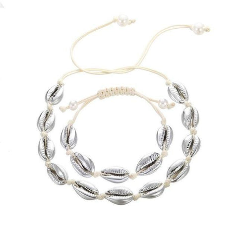 2PC Coated Cowrie String Choker Necklace Set