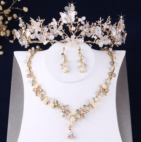 Cenmon Crown Bridal Sets for Women Necklace Tiara Earrings Jewelry Accessories Gold Set