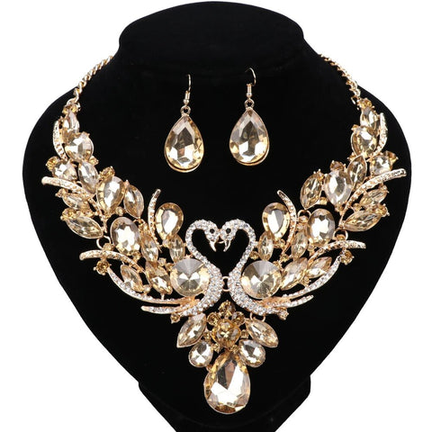 2PC Golden Swan Crystal Steel Jewelry Collection