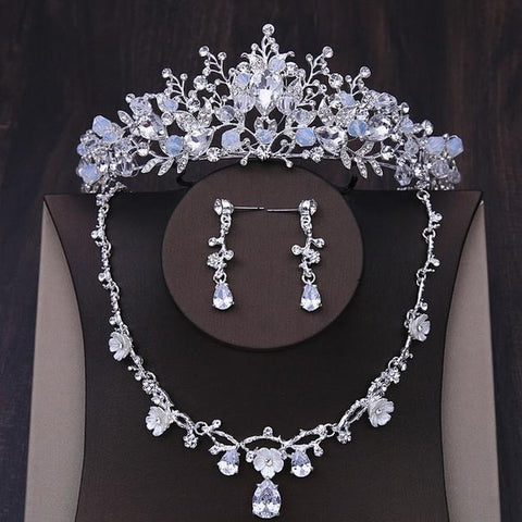 Crystal Tip Stainless Beads Flower Bridal Jewelry Set