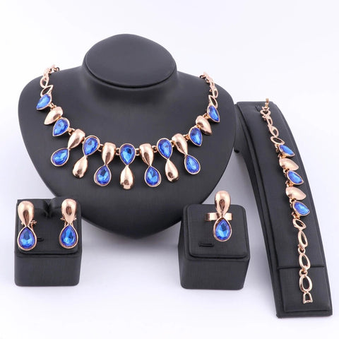 4PC Pear-Cut Colored Crystal Feast Costume Jewelry Collection 