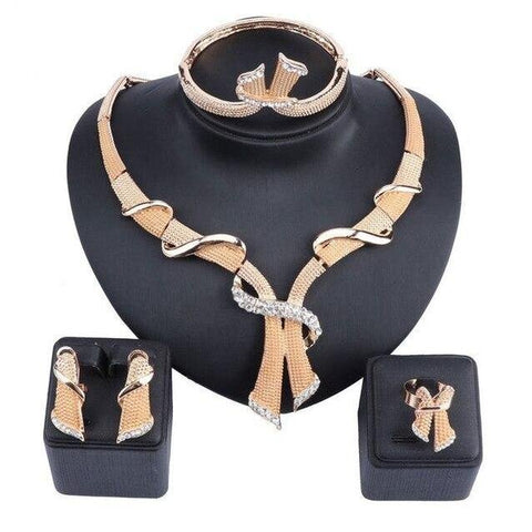 4PC Stainless Steel Micro Paved Ribbon Jewelry Set 