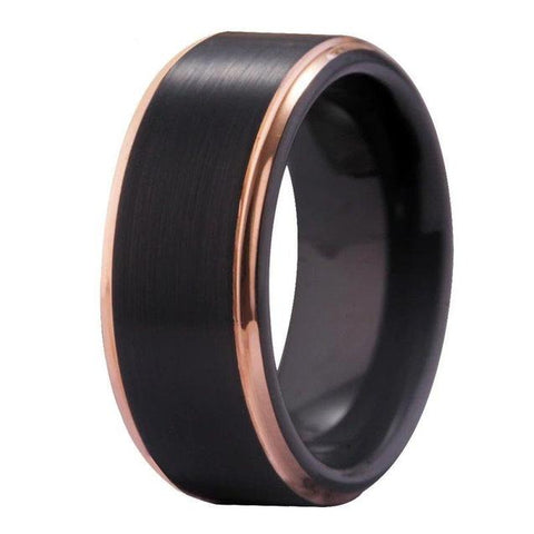 Unisex Rose Gold & Black Tungsten Wedding Ring 