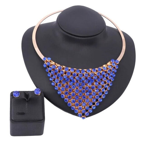 2PC Colored Crystal Gold Plated Stainless Jewelry Set