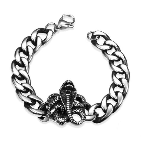 3D Cobra Stainless Steel Curb Bracelet For Men