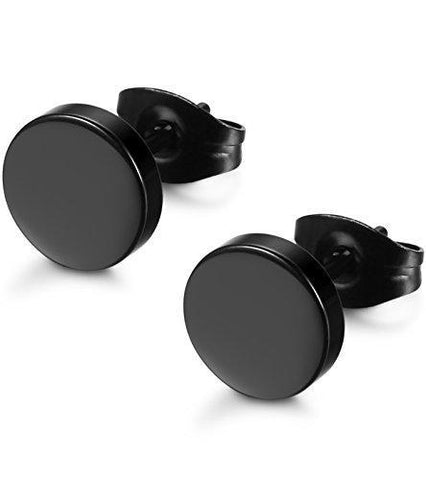 Black Plated Stainless Steel Flat Stud Earrings 