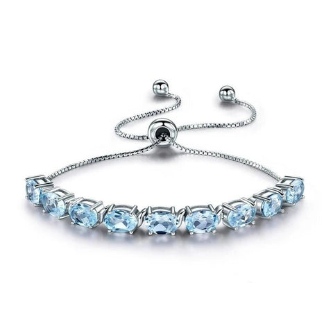 Prong Blue Topaz Chain Sterling Silver Bracelet