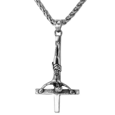 Inverted Crucifix Saint Peter Cross Stainless Steel Necklace