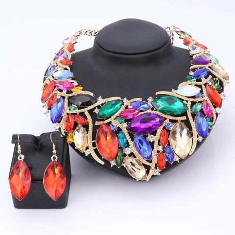 2PC Festive Crystal Collar Fashion Jewelry Set 