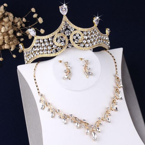 Gold-Tone Baroque Pear Cut Zirconia Stainless Jewelry Set
