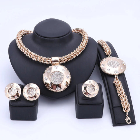 4PC Vintage Medal Crystal Fashion Jewelry Collection