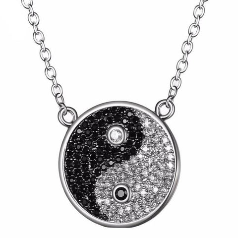 Yin & Yang Crystal Pave Rhodium Plated Necklace 