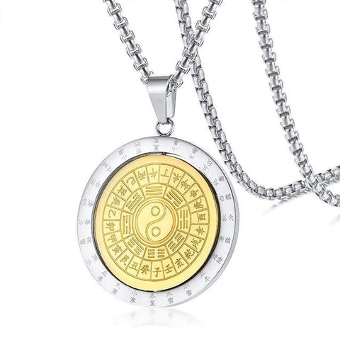 Silver & Golf Yin & Yang Compass Stainless Steel Necklace