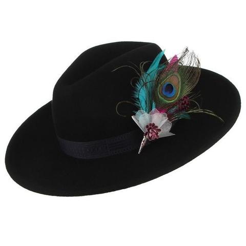 Colorful Peacock Feather Teardrop Wool Hat (4 Available Colors)