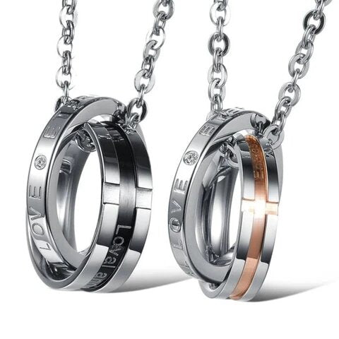 Two-tone Double Interlocked Couple Ring Necklace