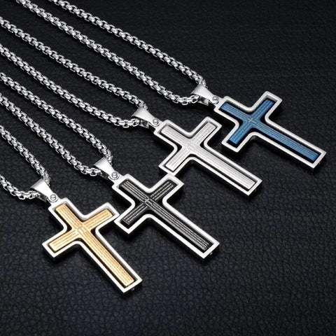 Two Tone Stainless Steel Cross Christian Pendant Necklace