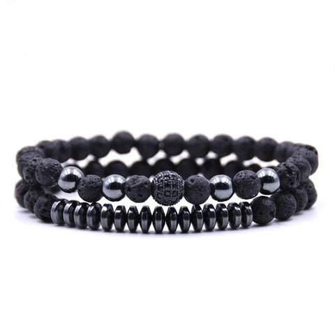 Lava Crystal Beads Simulated Black Tourmaline Elastic Bracelet