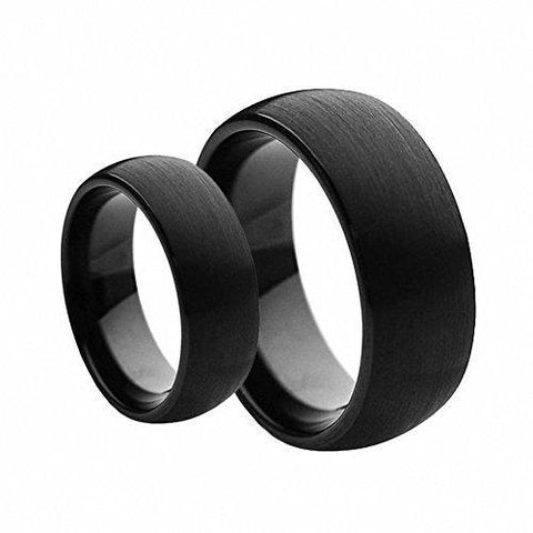 Brushed Black Tungsten Carbide Dome Wedding Ring Set 