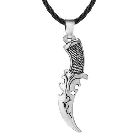 Serrated Tribal Dagger Stainless Black Rope Necklace