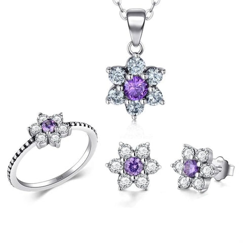 3PC Floral CZ Sterling Silver Bridal Jewelry Set