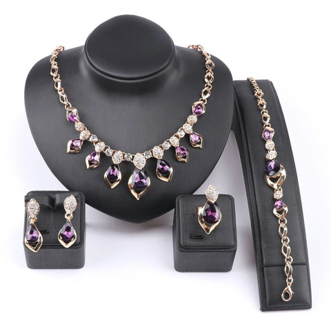 Festive Purple Crystal Drop Fashion Jewelry Set