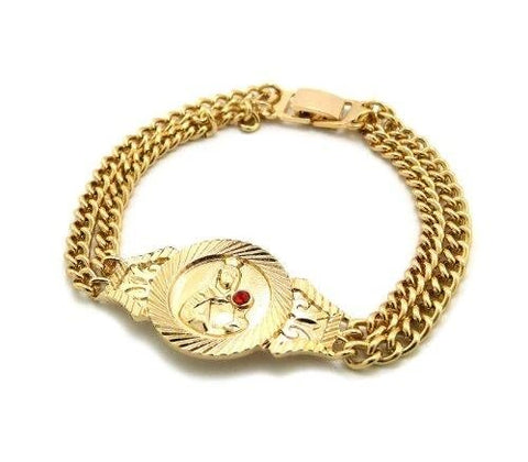 Plated Red Crystal Medallion Chain Bracelet