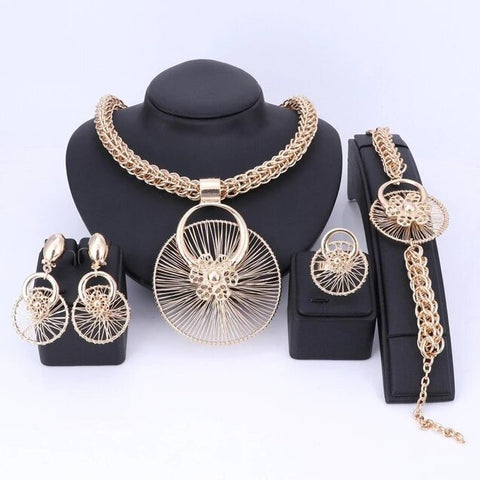 4PC Gold Plated Sphere Flare Statement Jewelry Set