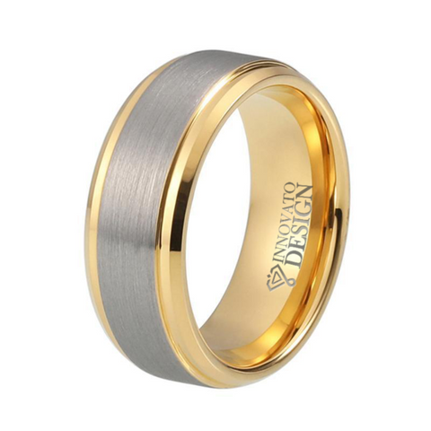 Silver & Gold Brushed Top Tungsten Carbide Wedding Band 