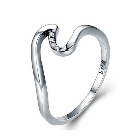 Sterling Silver Four Cubic Zirconia Wave Thumb Ring