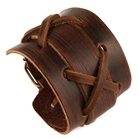 Native X-Stitch Brown Leather Buckle Belt Bracelet